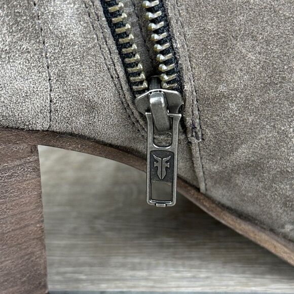 Frye Nora Women's Sz 7.5B Gray Elephant Suede Zip Heeled Ankle Boots 3479930-EPT - Picture 12 of 14